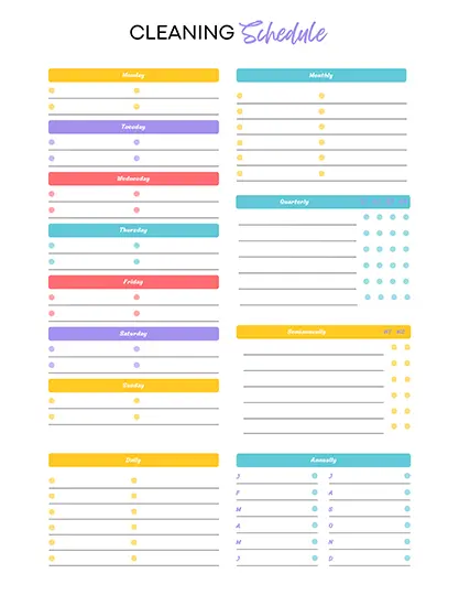 blank colorful cleaning schedule