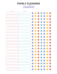 Blank family cleaning checklist