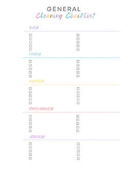 general cleaning checklist with colorful heading, blank