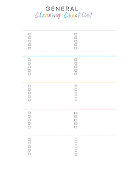 general cleaning checklist, blank