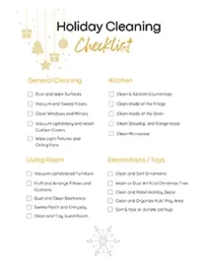 holiday cleaning checklist filled in with example tasks