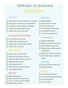 spring cleaning checklist, filled in with example tasks