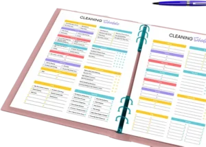 printed home cleaning system in a binder